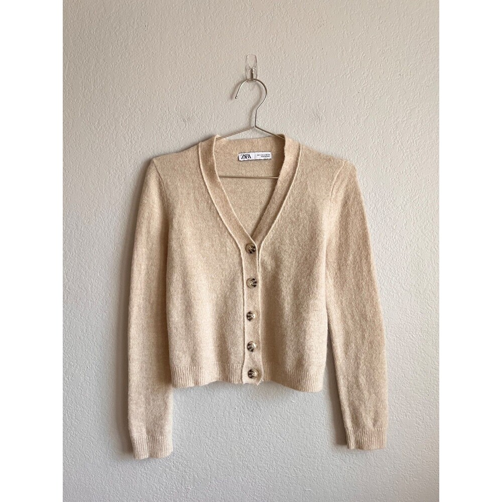 Zara Alpaca/Wool Blend Crop Cardigan in Cream Size SMALL